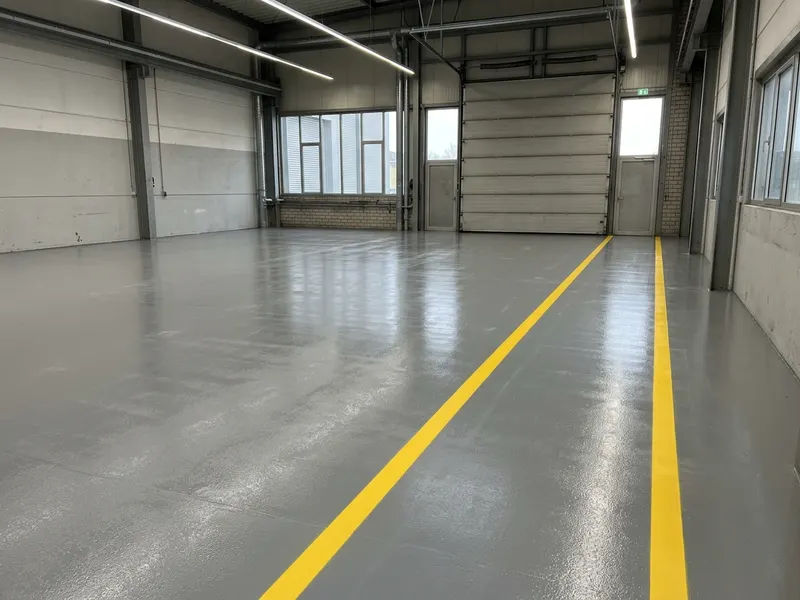 Light-industrial shop floor coated in a high-build system with painted traffic lines